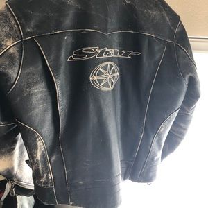 Black leather Yamaha star motorcycle jacket YA525